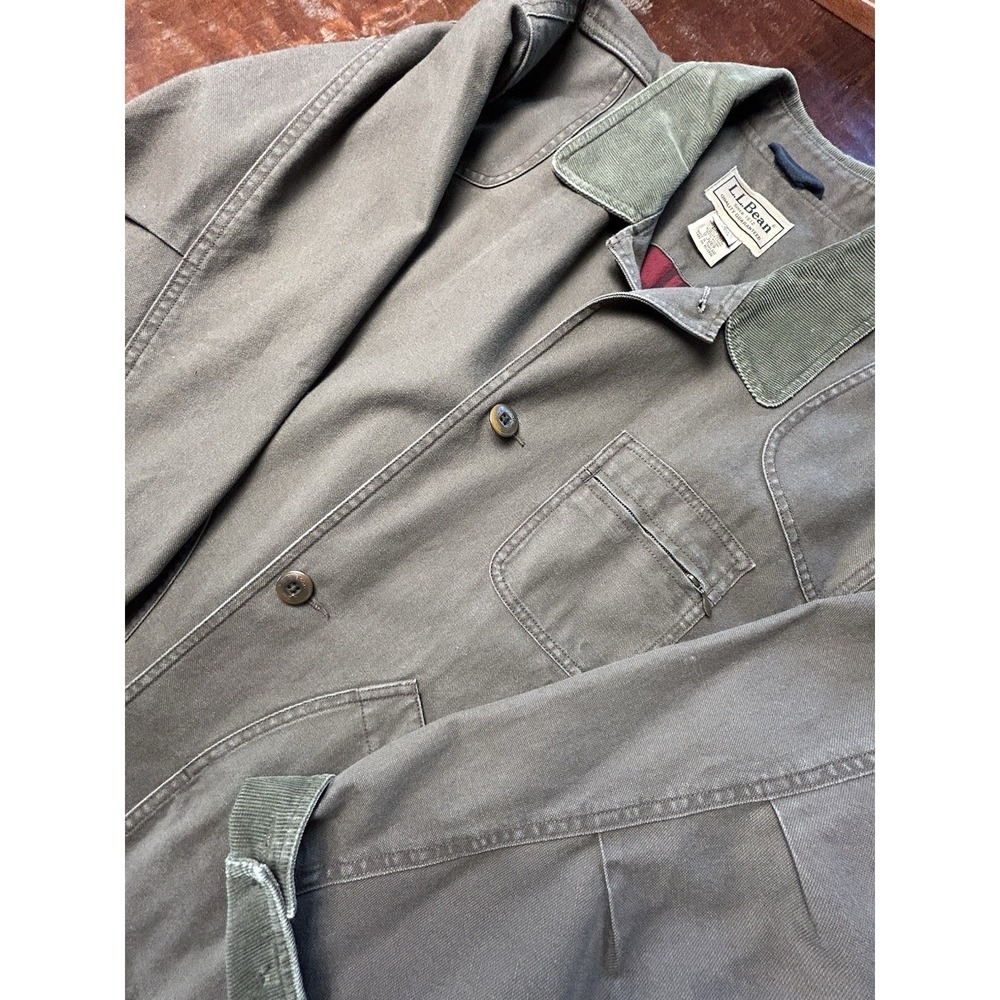 L.L. Bean Canvas Barn Chore Jacket Olive Green Corduroy Collar Flannel Lined - Picture 5 of 11